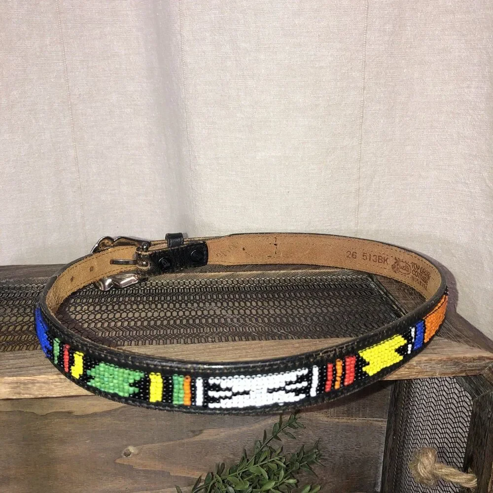 Vintage Justin’s Leather Belt Child 513BK Southwest Beaded Seed Bead 26 in USA